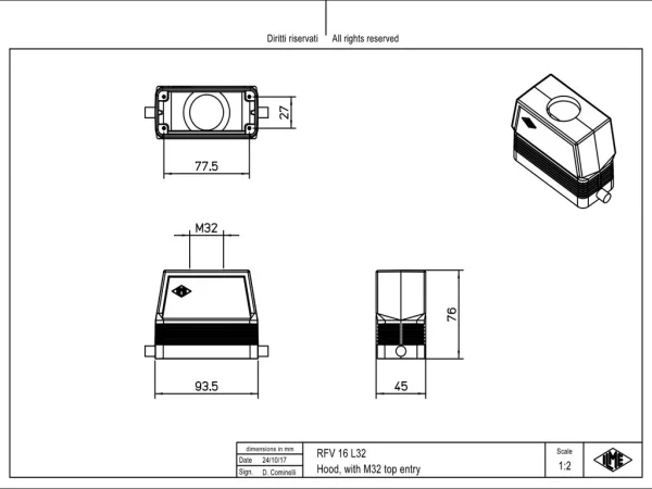 hood, high, size 77.27, HNM alu, 2 pegs, 1xM32 top, no adaptor