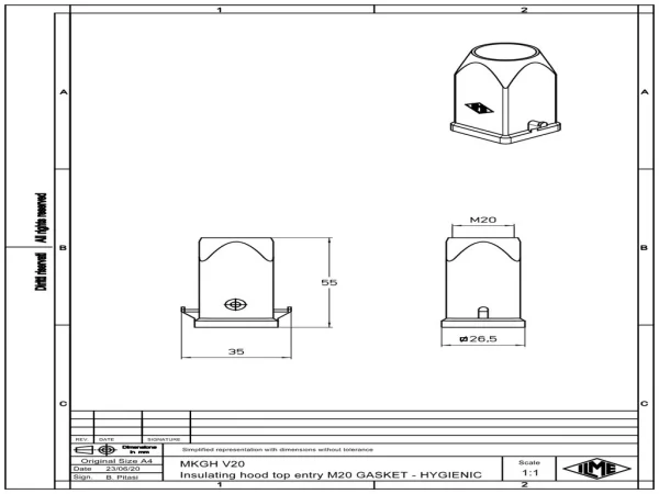 hood, size 21.21, CKH plastic, 2 pegs, 1xM20 top, gasket, sealing kit