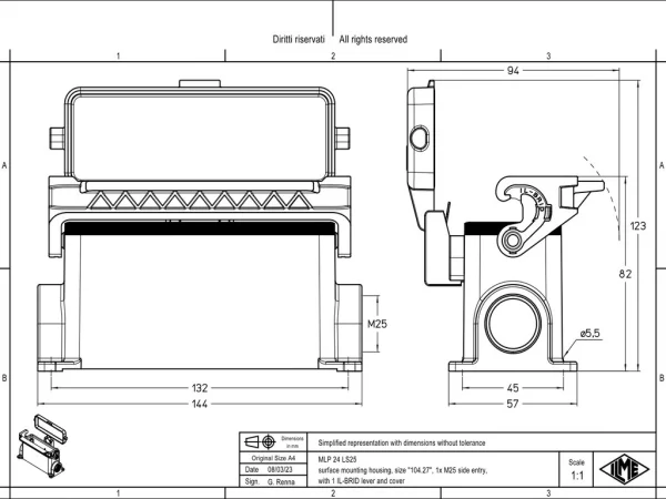 surface mounting housing, size 104.27, IL-BRID stainless steel, 1 lever, 1xM25 side