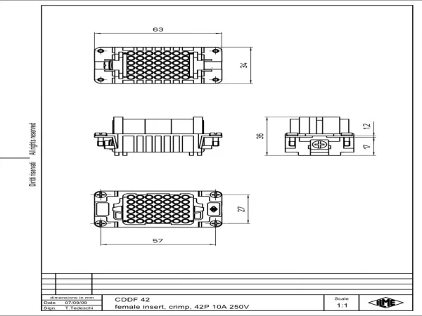 female insert, size 57.27, 42p+PE, crimp, 10A, 250V