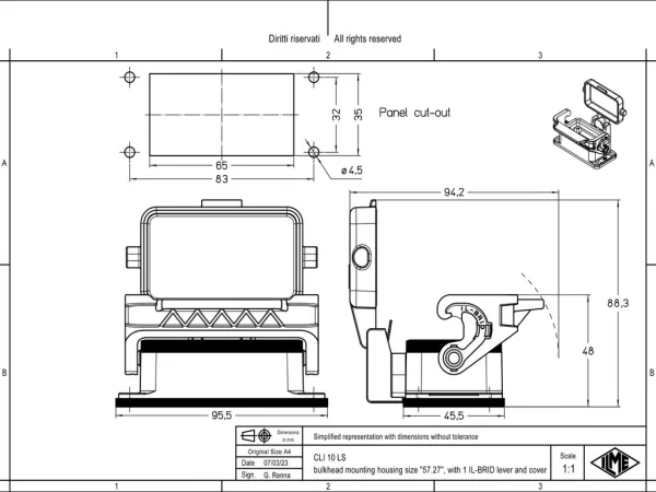 bulkhead mounting housing, size 57.27, IL-BRID stainless steel, 1 lever