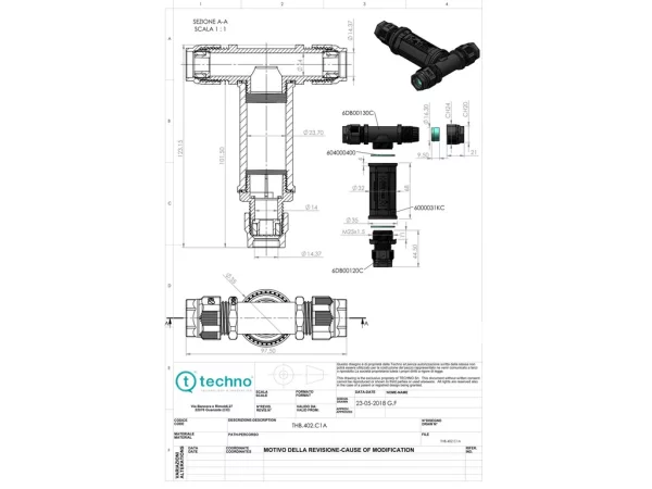 Junction connector T, Screw with wire protection