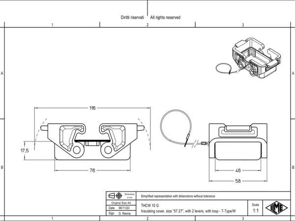 protection cover, size 57.27,  T-type W, 2 levers