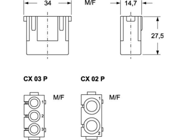 adaptor, MIXO, 1MU, 3p, pneumatic, for CX P contacts