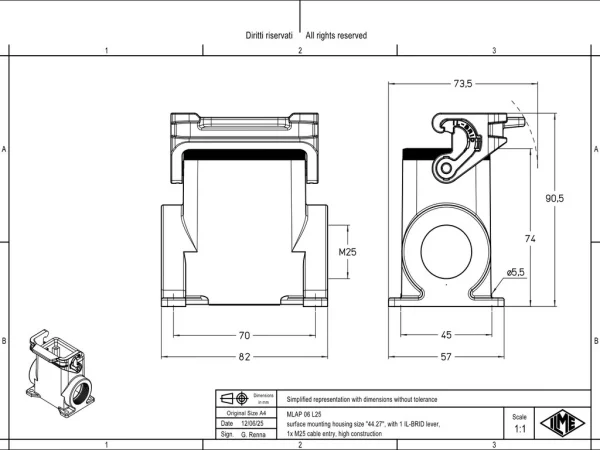 surface mounting housing, size 44.27, IL-BRID stainless steel, 1 lever, 1xM25 side