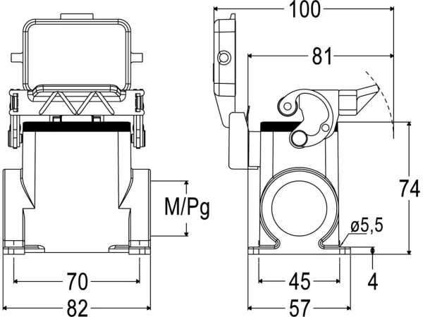 surface mounting housing, high, size 44.27, C-TYPE alu, 1 lever, 1xM32 side, cover metal