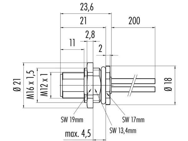 Male panel mount connector