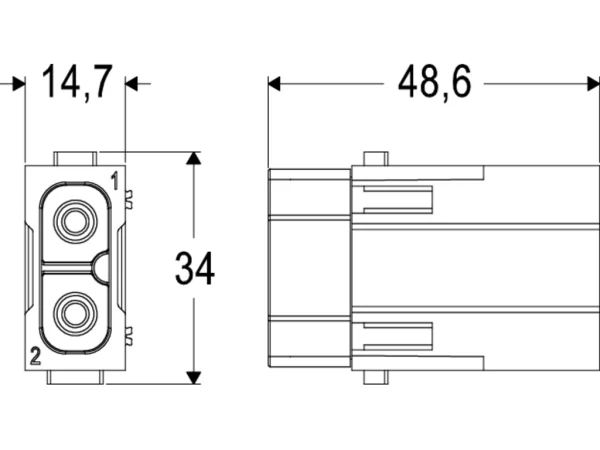 male insert, MIXO, 1MU, 2p, AXYR® push-in connection, 40A, 1000V