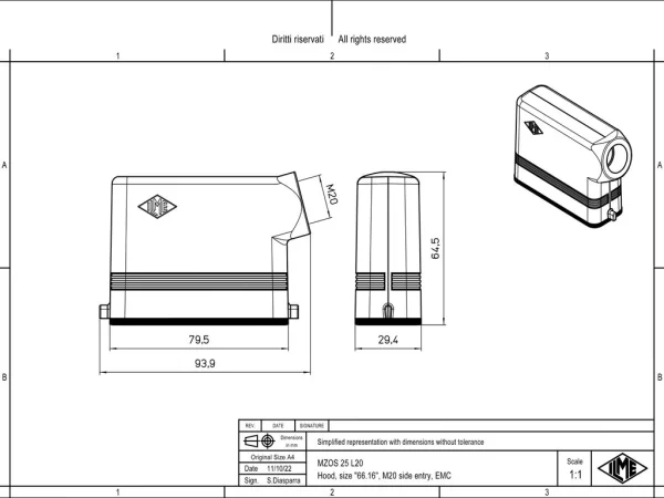 hood, size 66.16, EMC alu, 2 pegs, 1xM20 side
