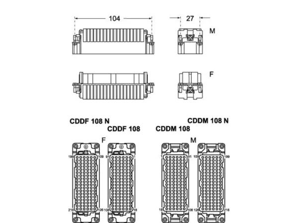 female insert, 108p+PE, crimp, 10A, 250V, for size 104.62 no.109-216