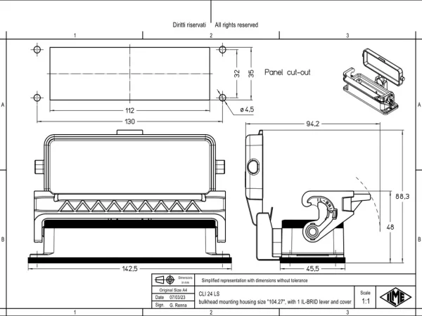bulkhead mounting housing, size 104.27, IL-BRID stainless steel, 1 lever