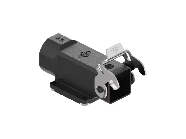 bulkhead mounting housing, angled, size 21.21, W-type zinc, 1 rigid lever stainless steel, 1xM25 side