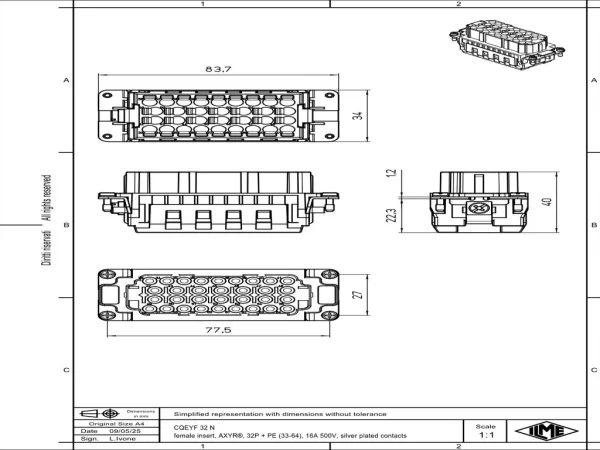 female insert, 77.62, 32+PE, AXYR® push-in connection, 16A, 500V, no.33-64