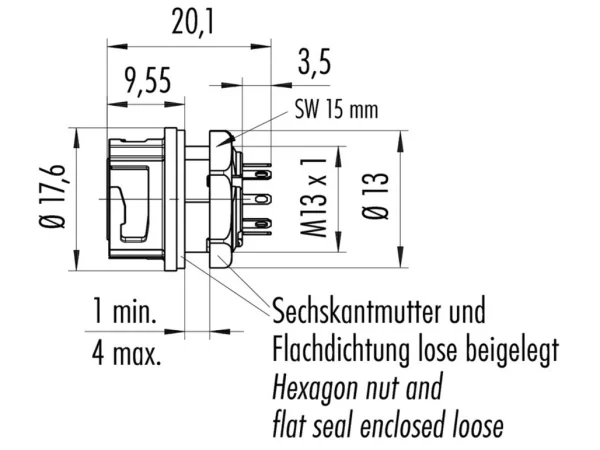 Female panel mount connector