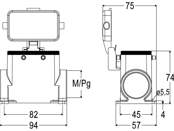 surface mounting housing, high, size 57.27, C-TYPE alu, 4 pegs, 1xM32 side, cover metal