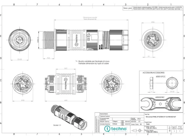 Joint connector panel-mounted, screw