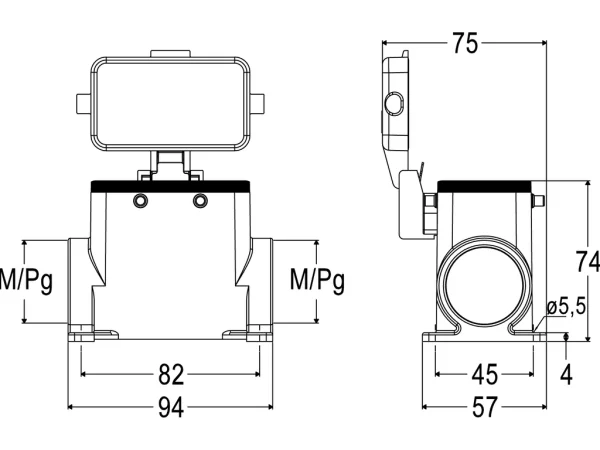 surface mounting housing, high, size 57.27, C-TYPE alu, 4 pegs, 2xM40 side, cover metal
