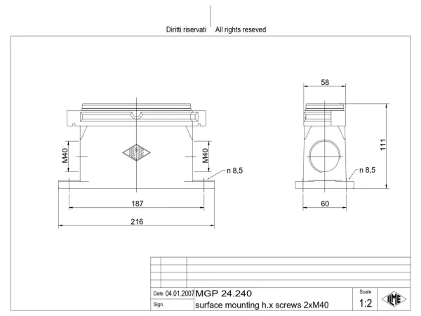 surface mounting housing, size 104.27, IP68 alu, screw locking, 2xM40 side