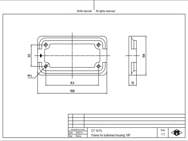 mounting frame, size 57.27, IP67 alu, for bulkhead mounting housing C7I 10