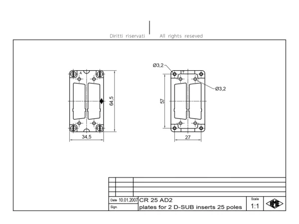 adapter plate, size 57.27, for 2xD-SUB 25p+GND