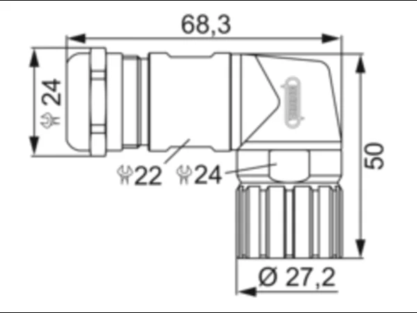 Right Angle Connector, Female Thread with positioning