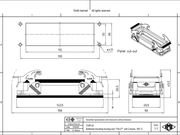 bulkhead mounting housing, size 104.27, 180 °C alu, 2 levers