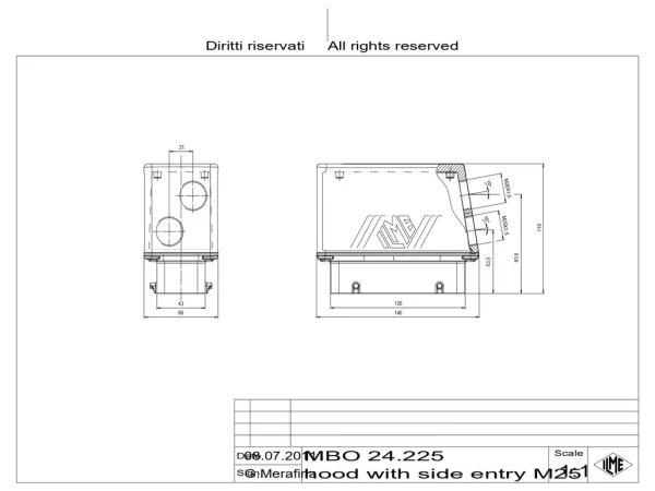 hood, size 104.27, BIG alu, 4 pegs, 2xM25 side, extended terminal compartment