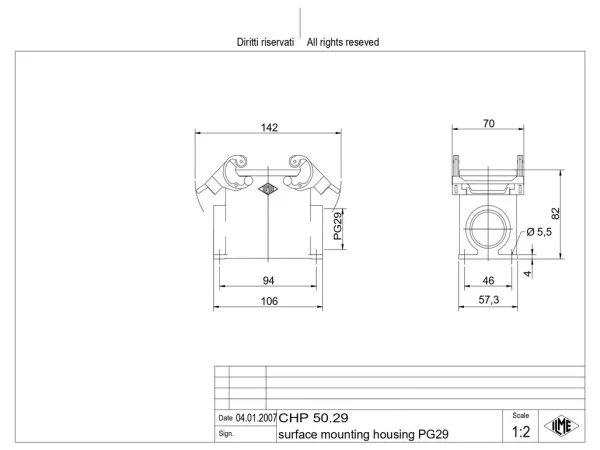 surface mounting housing, size 66.40, C-TYPE alu, 2 levers, 1xPG29 side