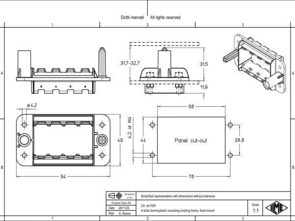 docking frame, fixed-mount, 4 modules