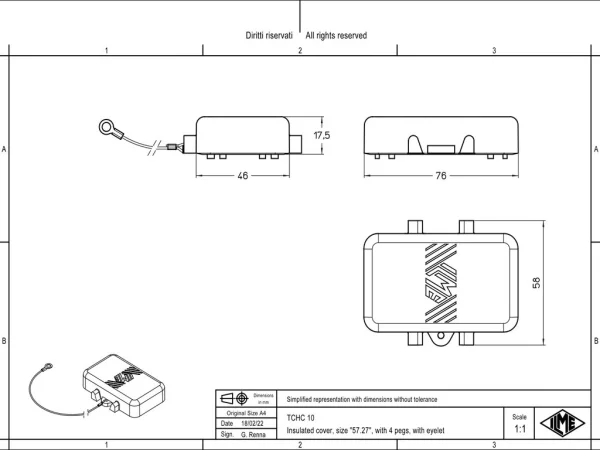 protection cover, size 57.27, T-type, 4 pegs
