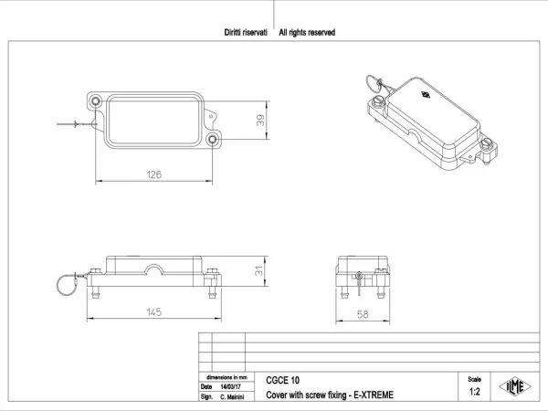 protection cover, size 57.27, IP68 E-Xtreme, screw locking