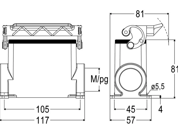 surface mounting housing, high, size 77.27, C-TYPE alu, 1 lever, 1xM32 side