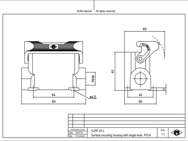 surface mounting housing, high, size 66.16, IL-BRID alu, 1 lever, 1xPG16 side
