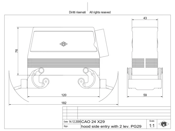 hood, high, size 104.27, C-TYPE alu, 2 levers, 1xPG29 side