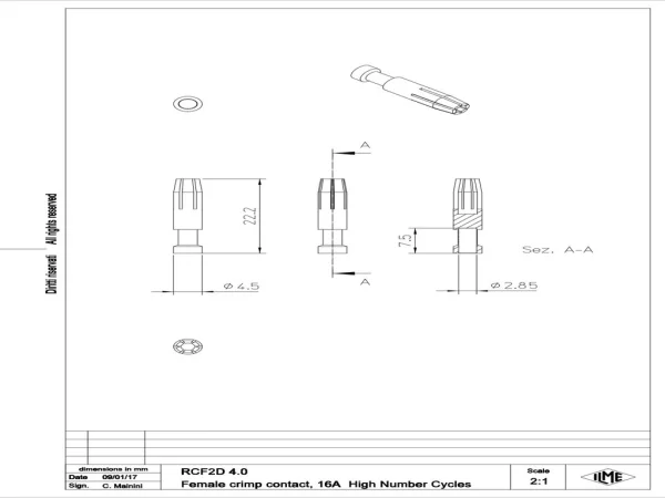 female contact, 4,0mm², gold HNM, crimp, 16A, series CC