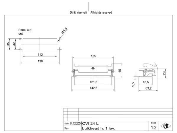 bulkhead mounting housing, size 104.27, V-TYPE alu, 1 lever