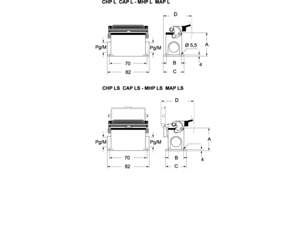 surface mounting housing, size 44.27, C-TYPE alu, 1 lever, 2xM20 side