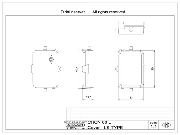 protection cover, size 44.27, LS-type alu, 2 pegs, eyelet