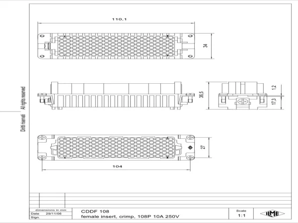 female insert, size 104.27, 108p+PE, crimp, 10A, 250V