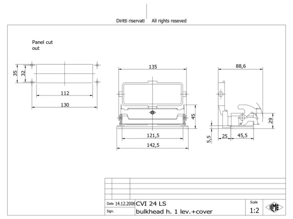 bulkhead mounting housing, size 104.27, V-TYPE alu, 1 lever, cover metal