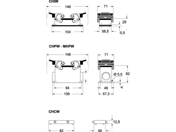 surface mounting housing, size 66.40, W-TYPE alu, 2 levers, 2xM40 side