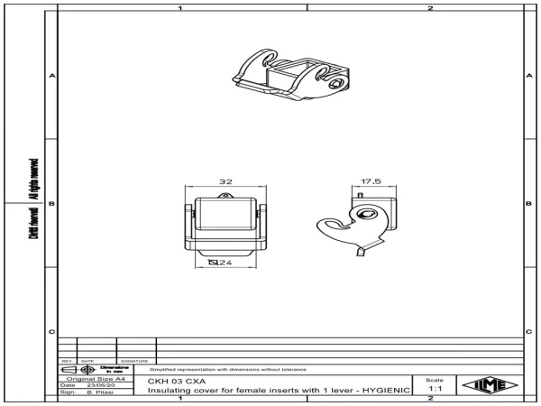 protection cover, size 21.21, CKH plastic, 1 lever, for male inserts, loop