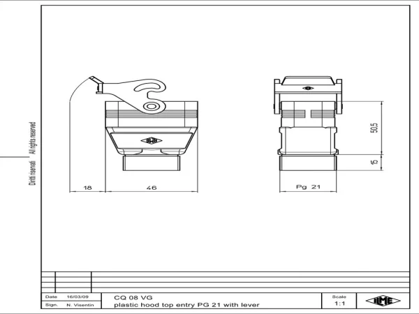 hood, size 32.13, CQ plastic, 1 lever, 1xPG21 top external