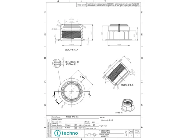 Fixing nut M20x1.0