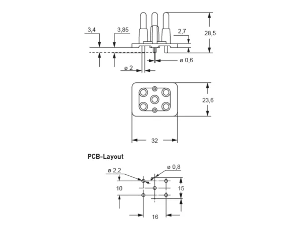 PCB-adapter, 4+2p+GND, 7,5+40A, 400/690+250V, for PCB-size up to 2,4mm