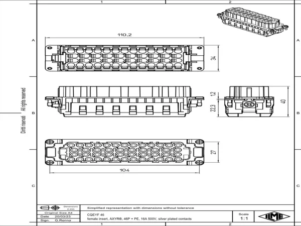 female insert, 104.27, 46+PE, AXYR® push-in connection, 16A, 500V