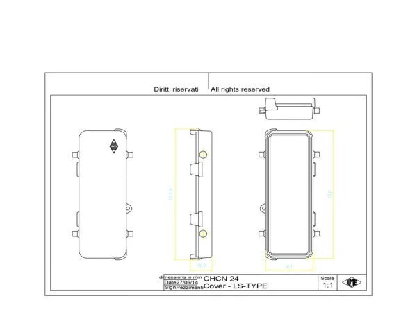 protection cover, size 104.27, LS-type alu, 4 pegs, eyelet