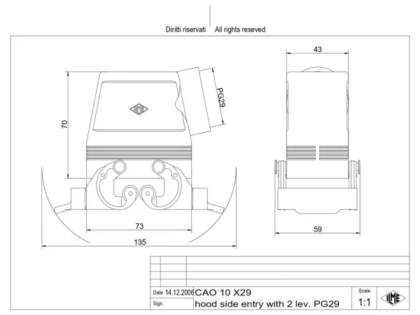 hood, high, size 57.27, C-TYPE alu, 2 levers, 1xPG29 side