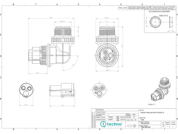 Mini socket connector panel-mounted