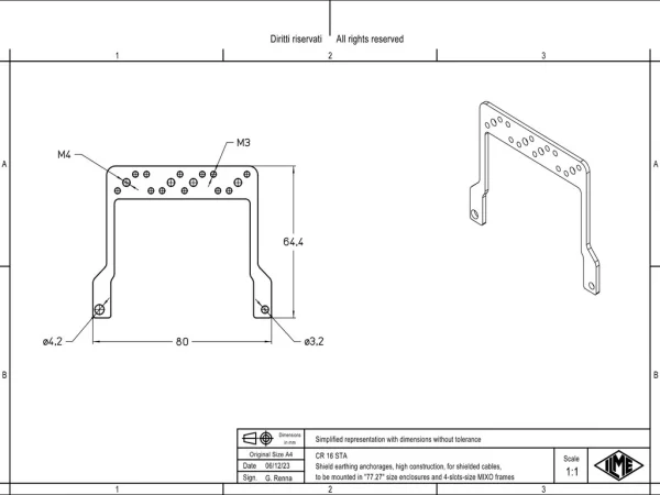 cable anchorage, for MIXO frames, for shielded cables, size 77.27